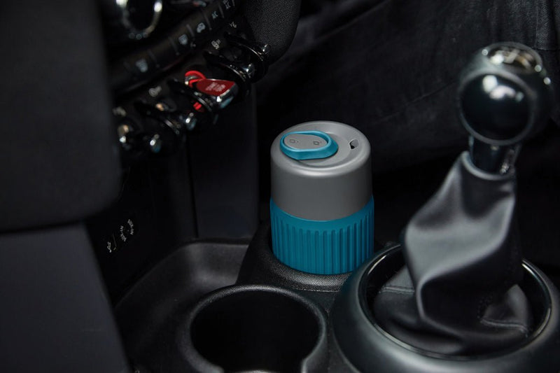 Load image into Gallery viewer, Black+Blum Glass Travel Cup 340ML - Custom Wood DesignsBlack + Blum glass travel cup, 340ML, black and transparent drinkware for hot and cold beverages, with a sleek lid design.DrinkwareP439.1633Glass,Siliconeturquoise

