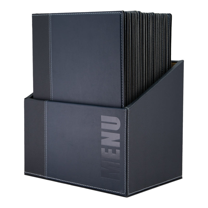 Load image into Gallery viewer, 40 x PU Menus with box - A4 Blue Custom Wood Designs blue-40-x-pu-menus-with-box-a4-53612757582167

