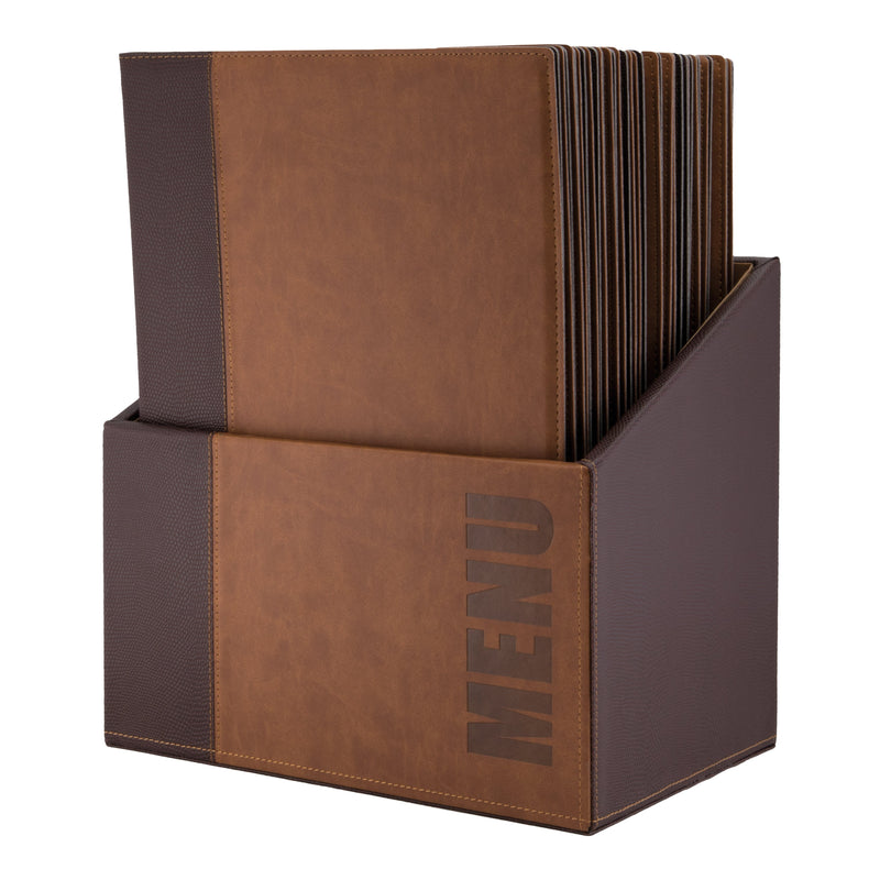 Load image into Gallery viewer, 40 x PU Menus with box - A4 Brown Custom Wood Designs blue-40-x-pu-menus-with-box-a4-53612764365143
