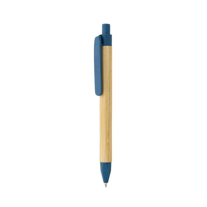 Load image into Gallery viewer, Pen with wooden wheatstraw clip pack of 500 Blue Custom Wood Designs __label: Multibuy blue-pen-with-wooden-wheatstraw-clip-pack-of-500-53613192085847
