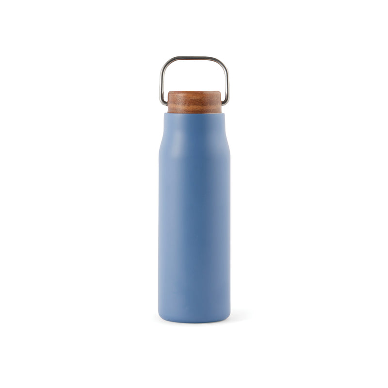 Load image into Gallery viewer, Recycled Vacuum bottle 300ml with acacia wood lid pack of 25 Blue Custom Wood Designs __label: Multibuy bluevacuumrecycledbottlecustomwooddesigns
