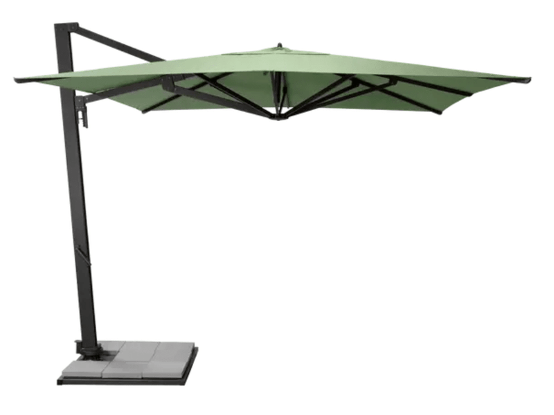 Load image into Gallery viewer, Fermob Borée 3x3m outdoor commercial parasol with base and sealing plate in antracite and almond green for hospitality spaces
