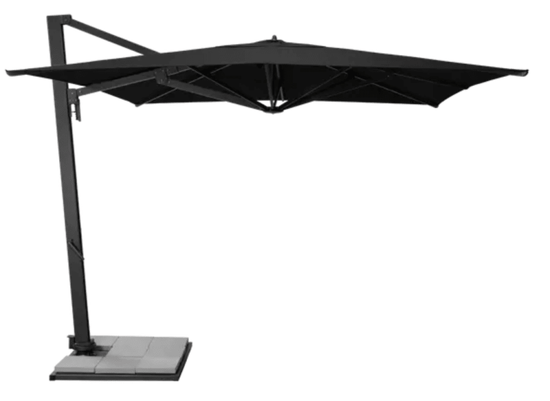 Load image into Gallery viewer, Fermob Borée 3x3m outdoor parasol in anthracite, with base and sealing plate, suitable for hospitality outdoor spaces
