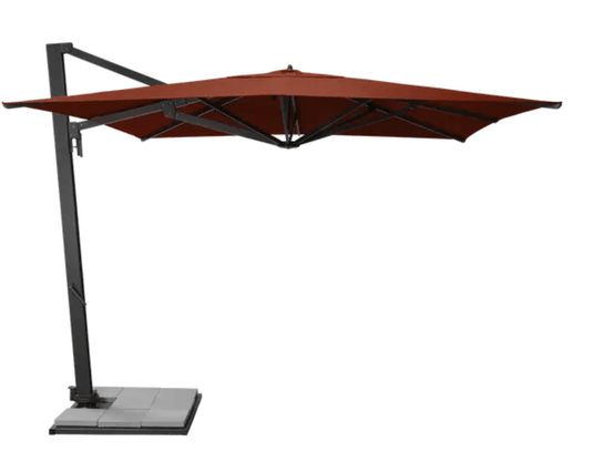 Fermob Borée 3x3m outdoor parasol with base and sealing plate in anthracite, ideal for outdoor hospitality spaces.