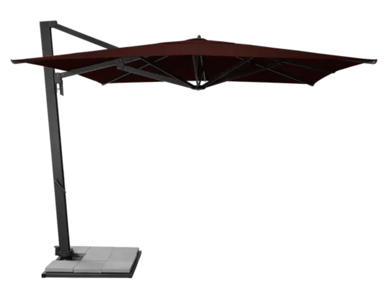 Load image into Gallery viewer, Fermob Borée 3x3m outdoor commercial parasol with base and sealing plate, in antracite garnet color, ideal for hospitality spaces
