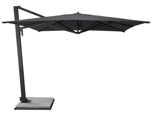 Fermob Borée 3x3m outdoor parasol with granite base and sealing plate in antracite color, ideal for hospitality outdoor spaces