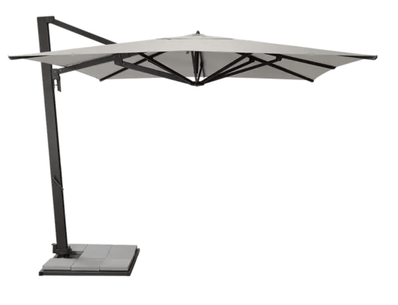 Load image into Gallery viewer, Fermob Borée 3x3m outdoor commercial parasol in antracite with base and sealing plate, suitable for hospitality outdoor spaces
