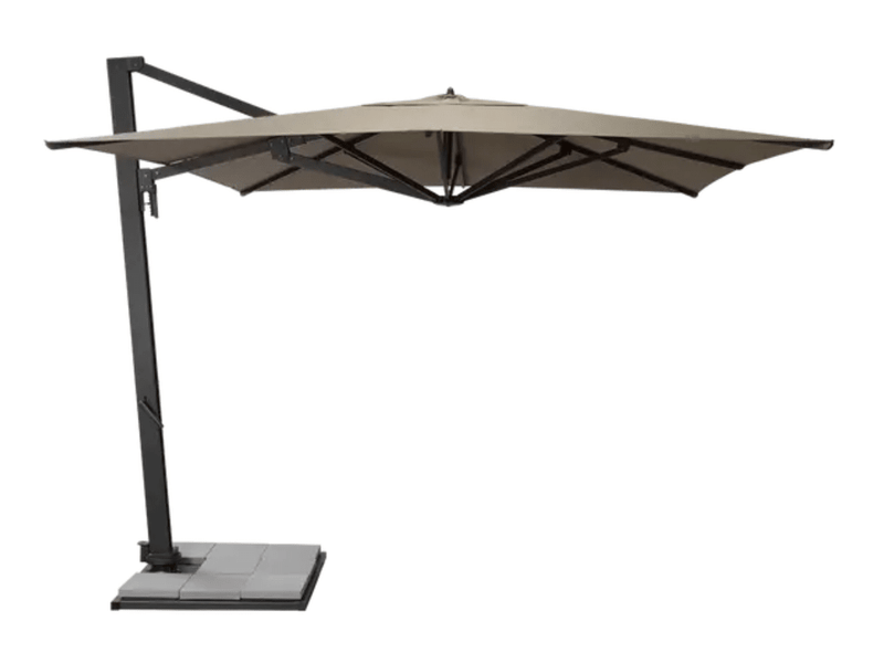 Load image into Gallery viewer, Fermob Borée 3x3m outdoor commercial parasol with base and sealing plate in antracite and brown, ideal for hospitality spaces
