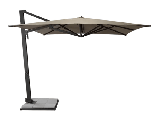 Fermob Borée 3x3m outdoor commercial parasol with base and sealing plate in antracite and brown, ideal for hospitality spaces