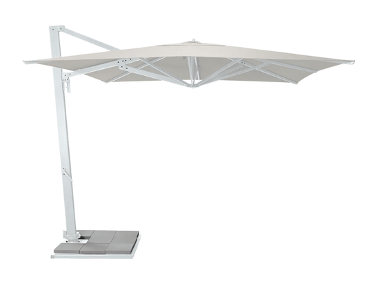 Fermob Borée 3x3m outdoor commercial parasol with base and sealing plate, ideal for outdoor hospitality spaces.