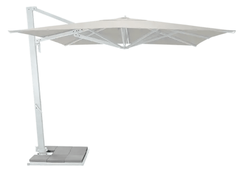 Load image into Gallery viewer, Fermob Borée 3x3m white outdoor commercial parasol with base and sealing plate for hospitality spaces
