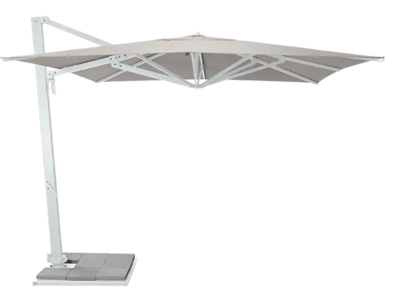 Load image into Gallery viewer, White Fermob Borée 3x3m outdoor commercial parasol with base and sealing plate, ideal for hospitality outdoor spaces.
