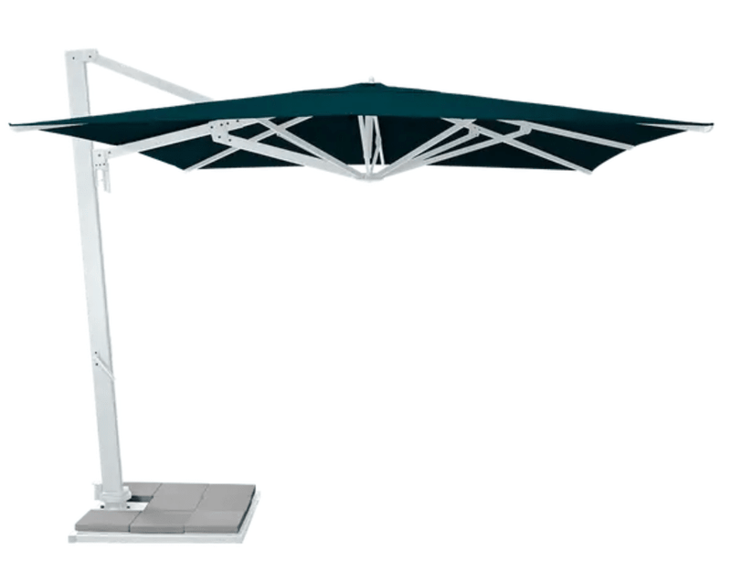 Load image into Gallery viewer, White Fermob Borée 3x3m outdoor parasol with base and sealing plate set, designed for hospitality and outdoor spaces.
