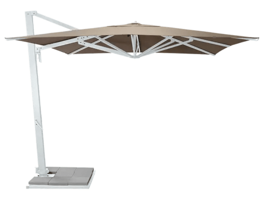 Fermob Borée 3x3m outdoor commercial parasol with white fabric, brown base, sealing plate, suitable for hospitality spaces