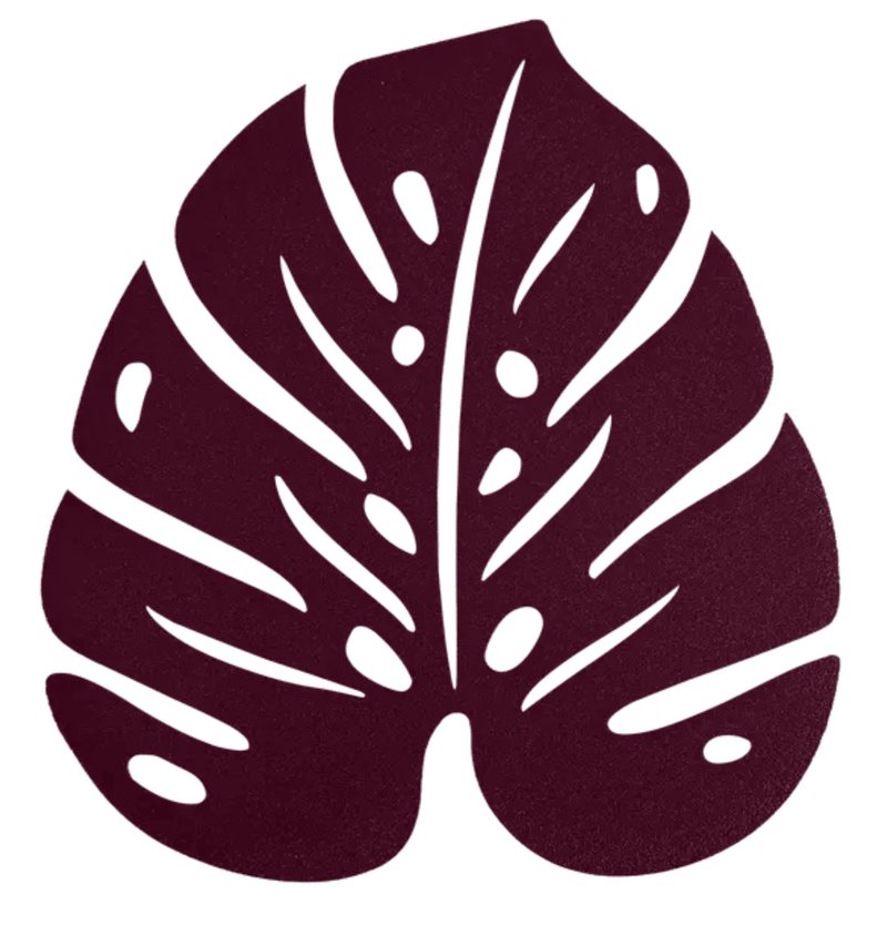 Load image into Gallery viewer, Black cherry Monstera-inspired Fermob non-slip metal pad with a bold floral design for stylish grip and surface protection.
