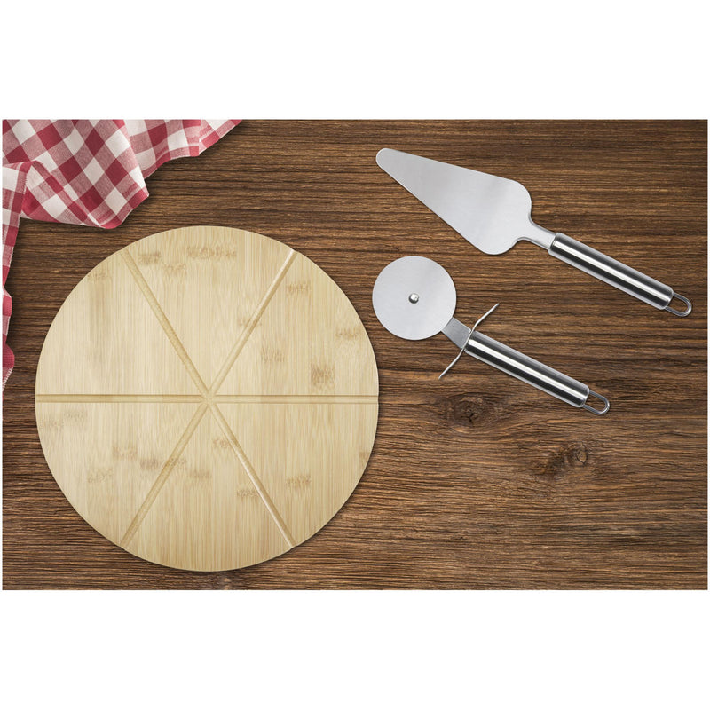 Load image into Gallery viewer, Bamboo pizza board with tools pack of 25 Custom Wood Designs __label: Multibuy branded-bamboo-pizza-board-with-tools-pack-of-25-53613648511319
