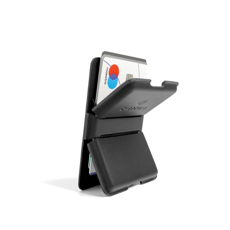 Load image into Gallery viewer, C-Secure Mag Safe phone wallet - Custom Wood DesignsC-Secure Mag Safe phone wallet attached to a smartphone, designed for phone and tablet accessories, secure magnetic card holder.Phone &amp; Tablet accessoriesP820.9901Polyurethaneblack
