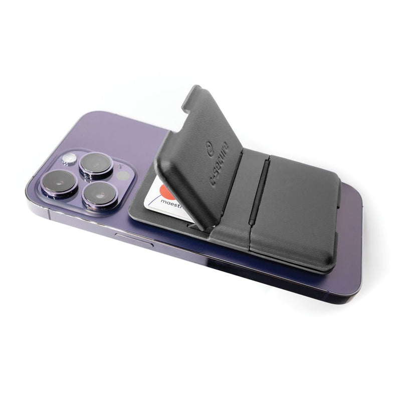 Load image into Gallery viewer, C-Secure Mag Safe phone wallet - Custom Wood DesignsC-Secure Mag Safe phone wallet attached to a smartphone, designed for secure card storage and easy magnetic attachment.Phone &amp; Tablet accessoriesP820.9901Polyurethaneblack
