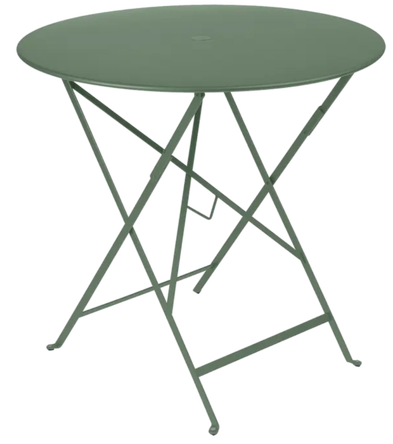 Load image into Gallery viewer, Cactus green Fermob Bistro Round Folding Table Ø77cm for outdoor garden dining, compact steel design for hospitality use
