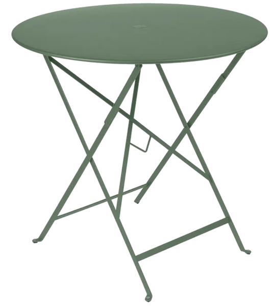 Cactus green Fermob Bistro Round Folding Table Ø77cm for outdoor garden dining, compact steel design for hospitality use