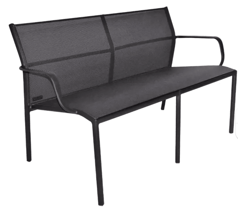 Load image into Gallery viewer, Antracite Fermob Cadiz 2-Seater outdoor aluminum bench on patio with technical fabric cushions, ideal for garden seating.
