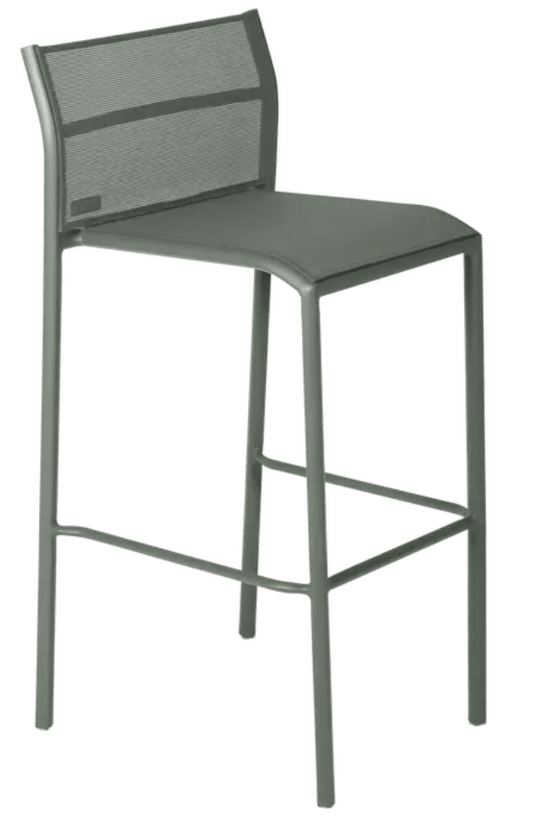 Outdoor metal bar stool, Fermob Cadiz Bar Chair with a sleek design, ideal for patio or outdoor dining spaces.