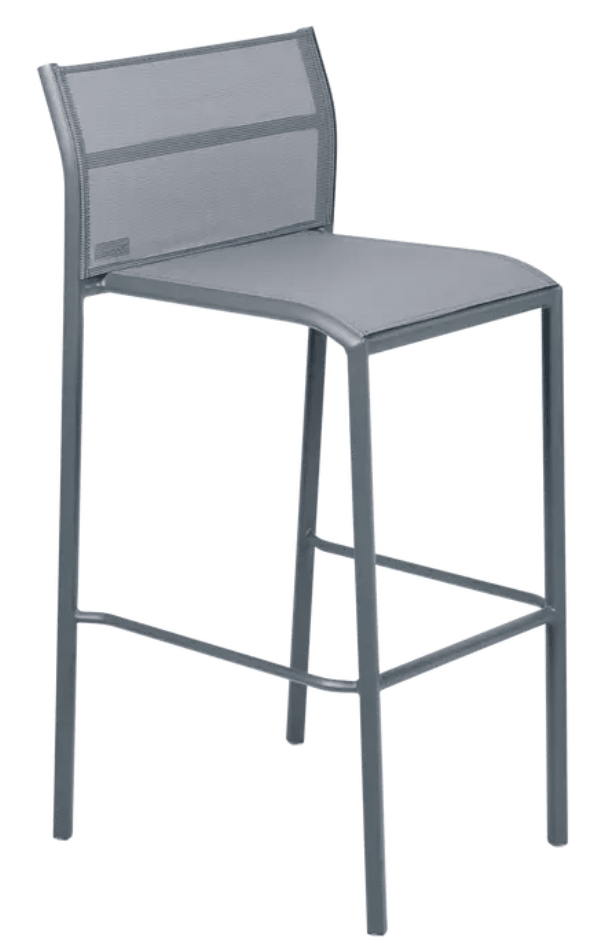 Load image into Gallery viewer, Storm grey Fermob Cadiz outdoor metal bar chair with a modern, sleek design, perfect for outdoor bar settings.
