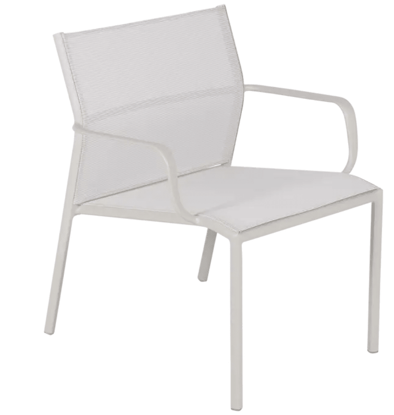 Load image into Gallery viewer, Clay grey Fermob Cadiz low armchair outdoor with aluminum frame and technical fabric, suitable for garden or patio seating.
