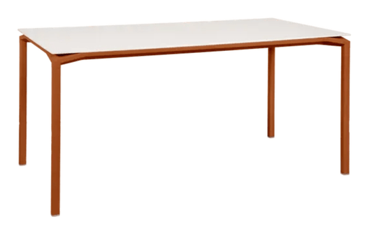 Orange Fermob CALVI AERIS mineral dining table, 160x80 cm, six-seater, outdoor garden table with modern design.