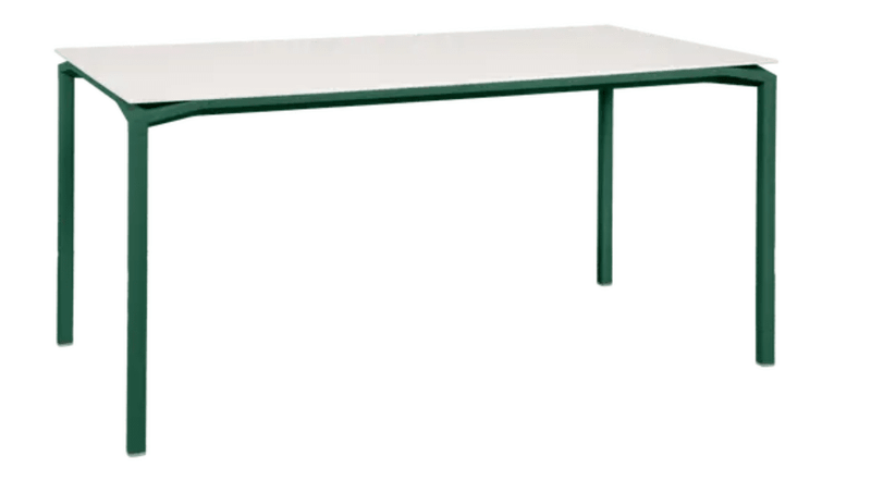 Load image into Gallery viewer, Fermob CALVI AERIS mineral dining table in cedar green with a 160 x 80 cm surface, six-seater outdoor table.
