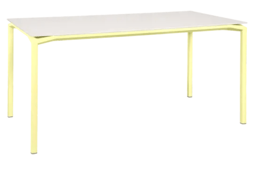 Fermob CALVI AERIS mineral dining table, 160 x 80 cm, six-seater with frosted lemon finish, modern outdoor furniture.