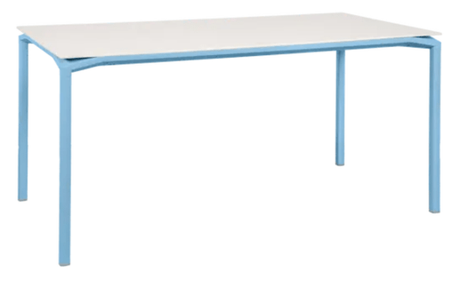 Fermob Calvi Aeris mineral dining table in Maya Blue, 160 x 80 cm, six-seater with a sleek, modern design.
