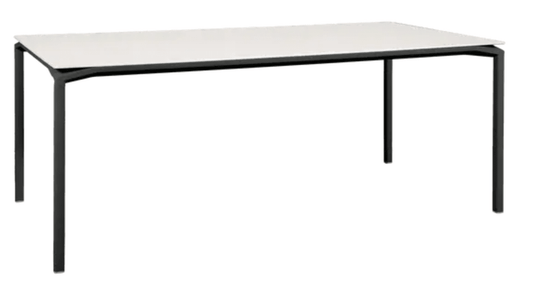 Fermob CALVI AERIS mineral dining table in antracit color, 195 x 95 cm, eight-seater with modern table top design.