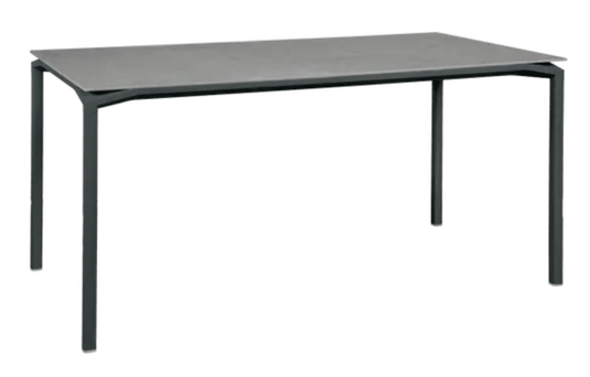 Fermob Calvi Creta mineral dining table in antracite grey, 160x80 cm, six-seater with sleek modern design.