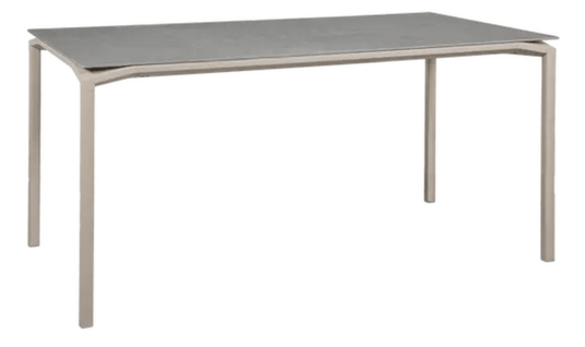 Fermob Calvi Creta mineral dining table in Nutmeg Grey, 160 x 80 cm, six-seater with a modern, sturdy design.