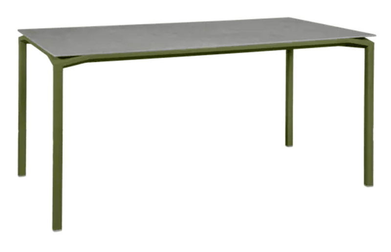 Load image into Gallery viewer, Fermob CALVI Creta Mineral dining table in Pesto Grey with 160x80 cm surface, six-seater for dining room or patio.
