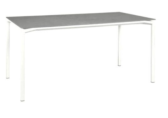 Fermob CALVI Creta Mineral dining table, 160 x 80 cm, white color, six-seater with durable mineral surface, perfect for dining rooms.