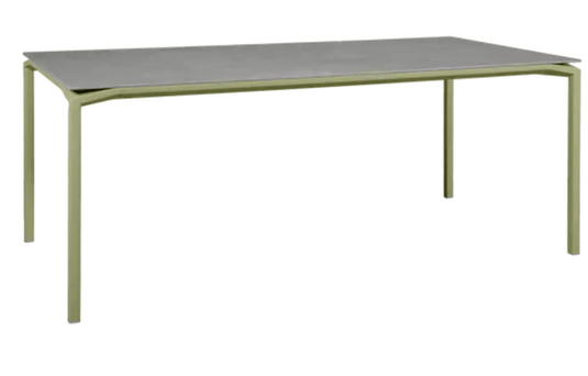 Fermob CALVI Kreta mineral dining table, 195x95 cm, eight-seater with willow green durable tabletop for outdoor dining.