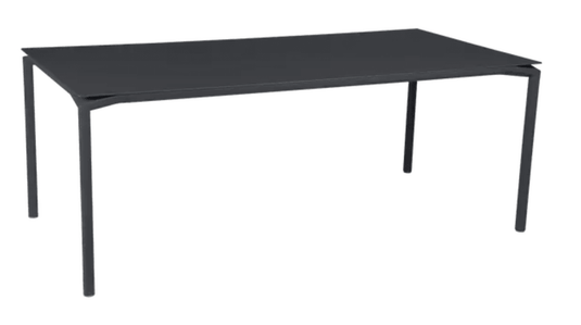 Fermob Calvi rectangular outdoor dining table, 195x95 cm, in anthracite, suitable for outdoor and indoor use.