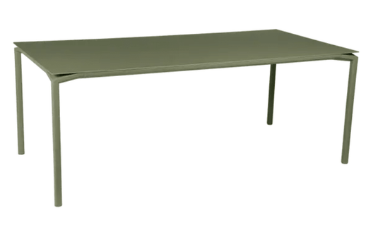 Fermob Calvi rectangular outdoor dining table, 195x95 cm, eight-seater, with a sleek design and sturdy construction.