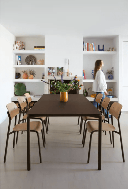 Fermob CALVI outdoor rectangular dining table, 195x95 cm, eight seater with sleek design and sturdy metal construction.