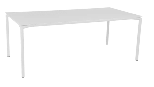 Fermob Calvi rectangular outdoor dining table in cotton white, 195 x 95 cm, suitable for eight seats, modern outdoor furniture