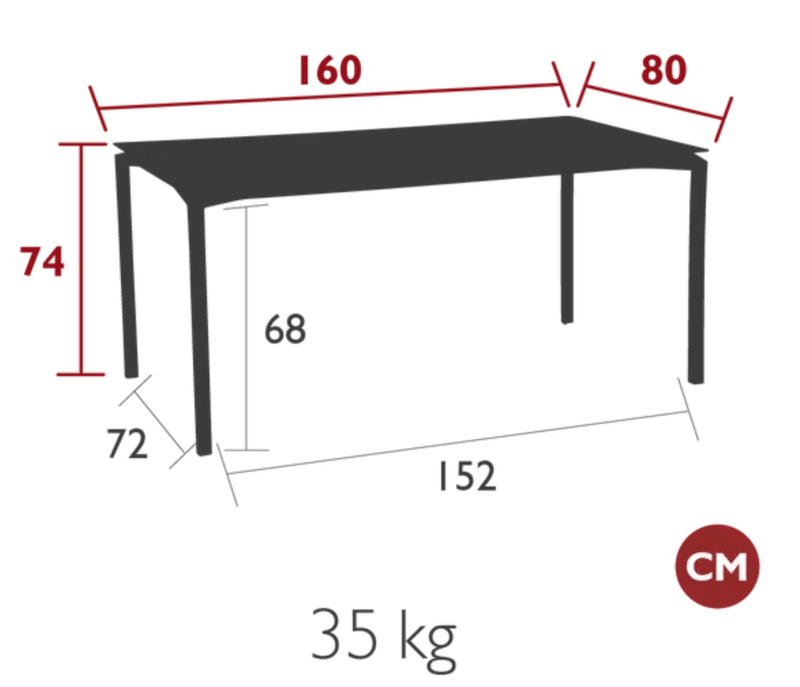 Load image into Gallery viewer, Fermob Calvi rectangular kitchen table, 160x80 cm, six-seater with sleek modern design and sturdy wooden surface.
