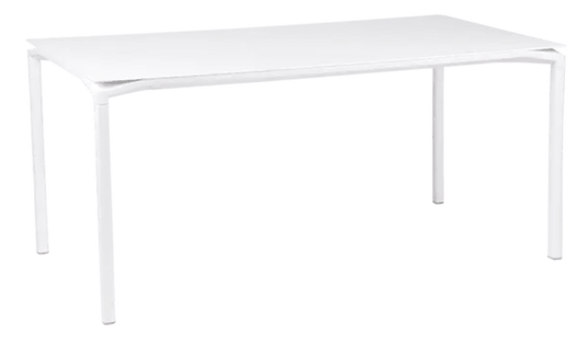 White Fermob CALVI rectangular kitchen table, 160x80 cm, six-seater, sturdy and stylish for dining or workspace.