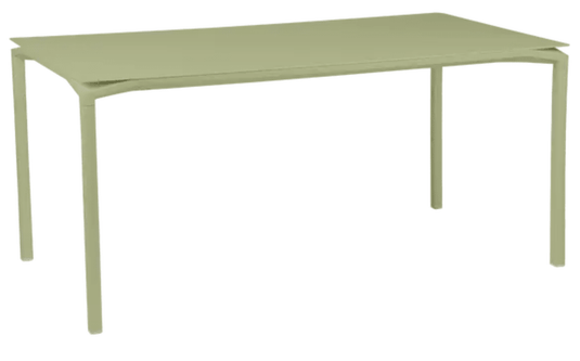 Fermob CALVI rectangular kitchen table, 160x80 cm, six-seater with wooden top and metal legs, ideal for dining spaces.