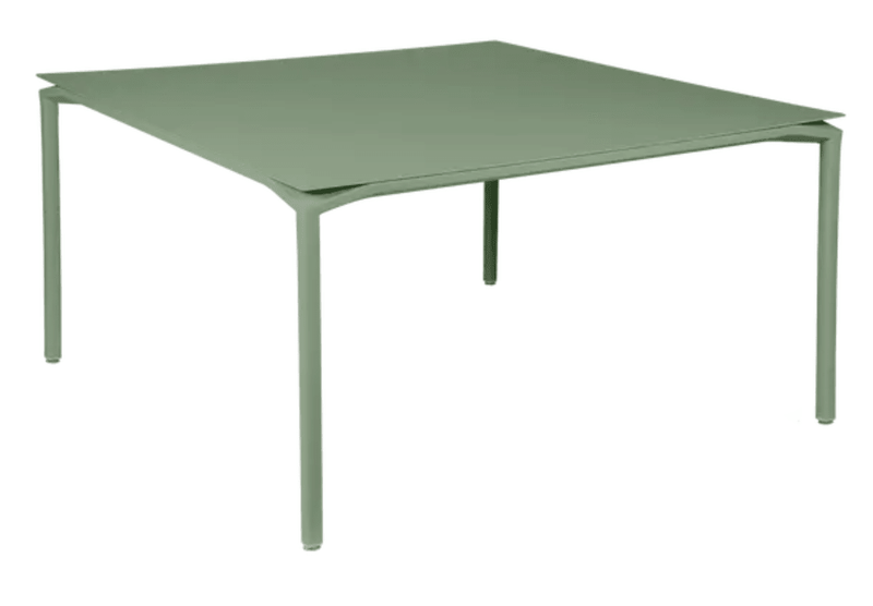 Load image into Gallery viewer, Fermob CALVI square metal dining table, 140x140 cm, eight seater, with a sleek, modern design and cactus green finish.
