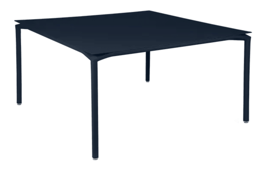 Deep blue Fermob CALVI square dining table, 140x140 cm, eight-seater with a sturdy metal construction.