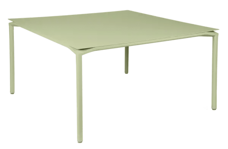 Load image into Gallery viewer, Willow green Fermob square dining table, 140x140 cm, designed for eight seats, made of durable metal.
