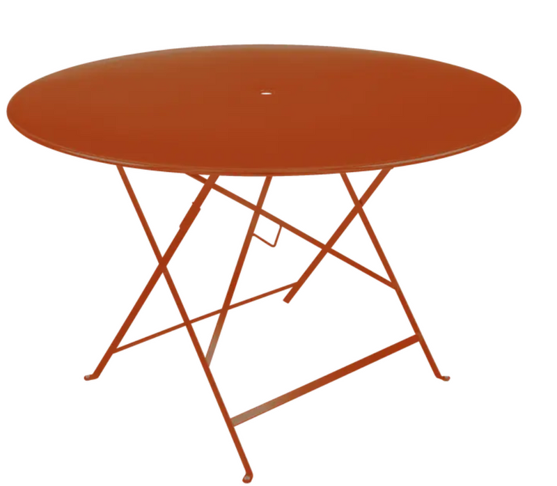 Load image into Gallery viewer, Large round orange Fermob Bistro Table Ø117cm, outdoor six-seater metal dining table with a modern design.
