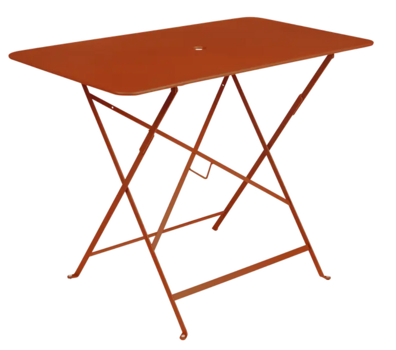 Load image into Gallery viewer, Fermob metal foldable bistro table, 97x57 cm, orange-red rectangular outdoor dining table for four seats

